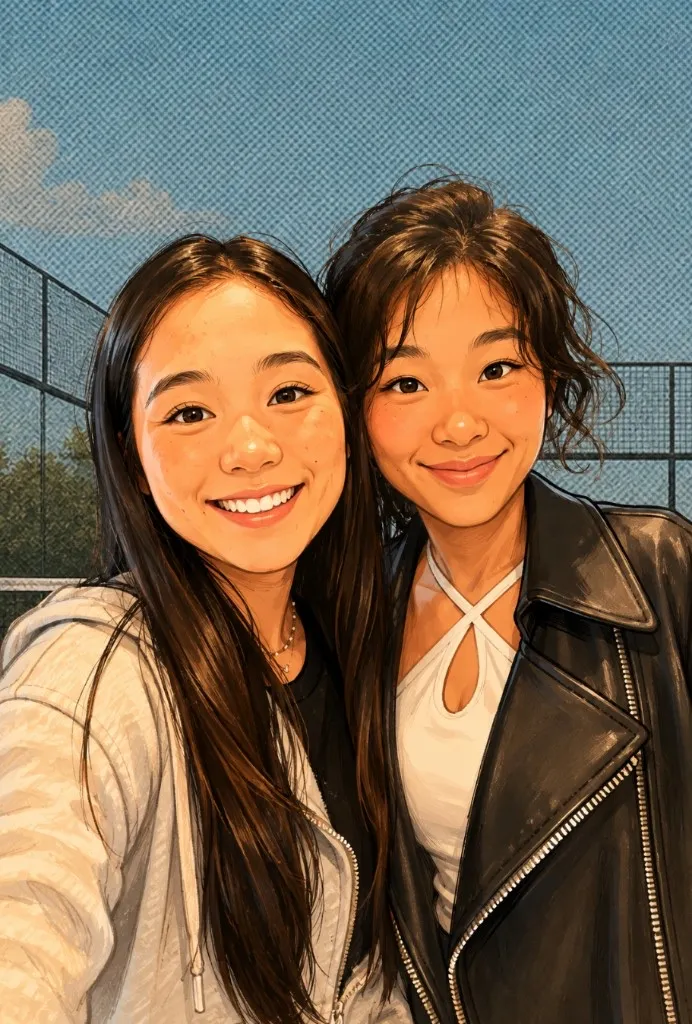 Illustrated portrait of Yinnie and Claire, founders of BANDEJA