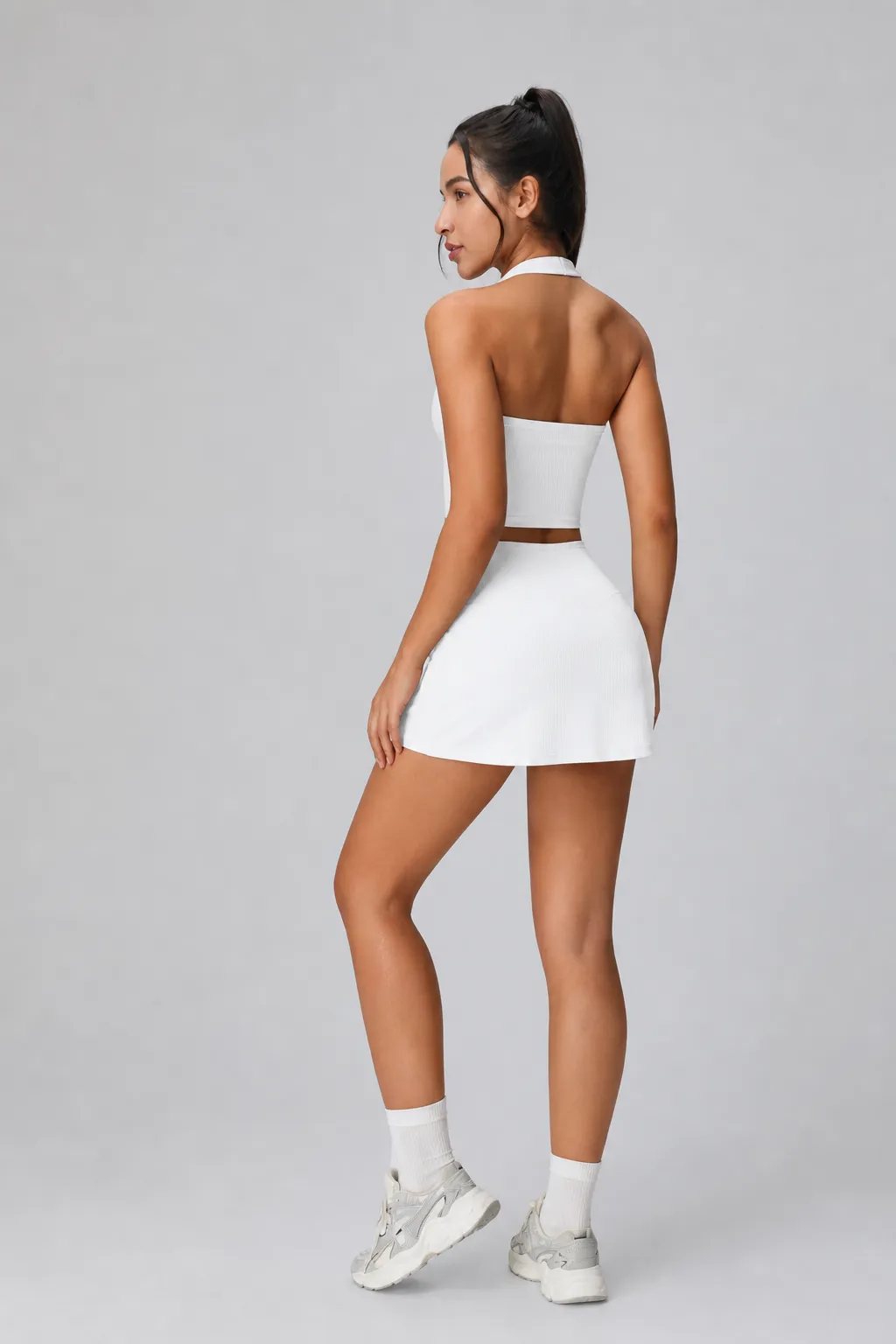 Halter Set in White — open back